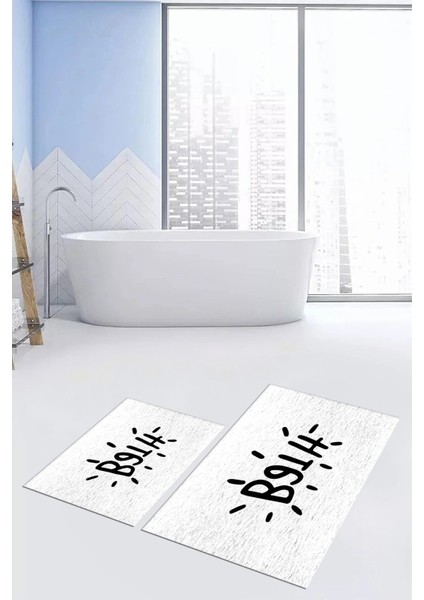 Dijital Baskılı Yıkanabilir Bath Yazılı Ikili Banyo Halısı Paspas, Klozet-9-Beyaz, fırsatları