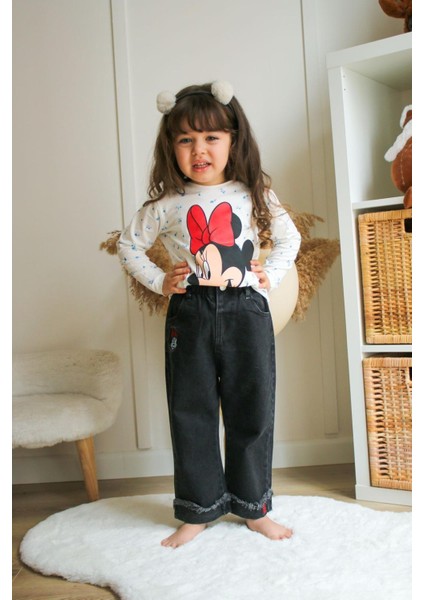 Kız Çocuk Minnie Modelli Pantolonlu Ikili Takım