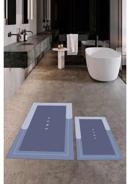 Dijital Baskılı Yıkanabilir Home Yazılı Ikili Banyo Paspası, Klozet-3-Mavi, fiyatları
