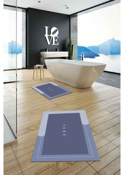 Dijital Baskılı Yıkanabilir Home Yazılı Ikili Banyo Paspası, Klozet-3-Mavi, fırsatları