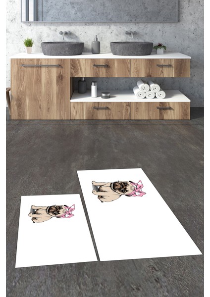Dijital Baskılı Yıkanabilir Sevimli Köpek Ikili Banyo Halısı Paspas, Klozet-38-Beyaz, fiyatları