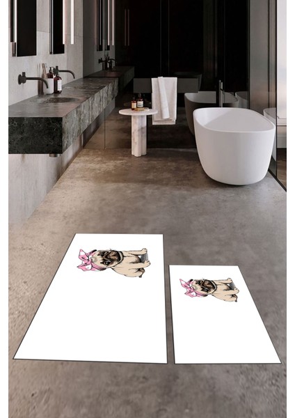 Dijital Baskılı Yıkanabilir Sevimli Köpek Ikili Banyo Halısı Paspas, Klozet-38-Beyaz, fırsatları