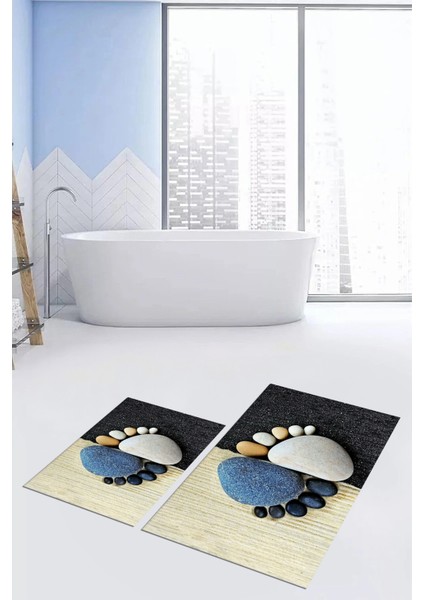 3D Dijital Baskılı Yıkanabilir Ayak Izi Desenli Ikili Banyo Halısı, Klozet-17-Renkli, modelleri