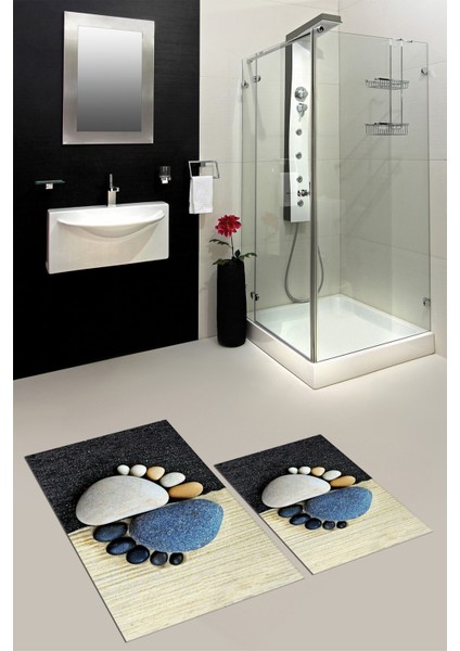 3D Dijital Baskılı Yıkanabilir Ayak Izi Desenli Ikili Banyo Halısı, Klozet-17-Renkli, fırsatları