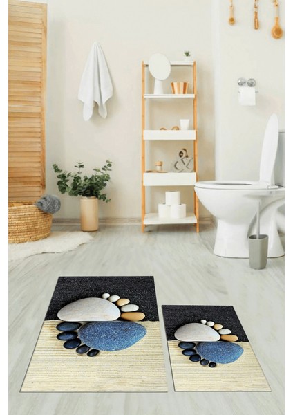3D Dijital Baskılı Yıkanabilir Ayak Izi Desenli Ikili Banyo Halısı, Klozet-17-Renkli, indirimleri