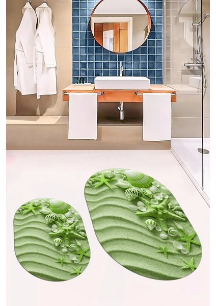 3D Dijital Baskılı Yıkanabilir Modern Ikili Banyo Halısı Paspas Oval, Klozet-48-Yeşil, fiyatları