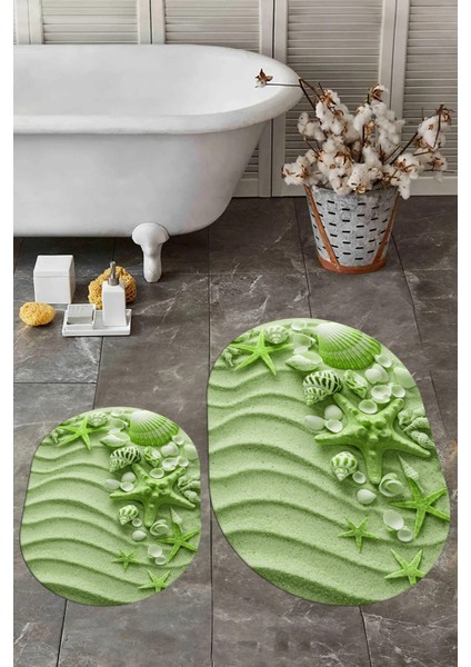 3D Dijital Baskılı Yıkanabilir Modern Ikili Banyo Halısı Paspas Oval, Klozet-48-Yeşil, fırsatları