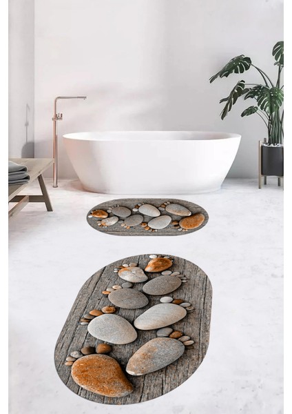 3D Dijital Baskılı Yıkanabilir Ayak Izi Desenli Ikili Oval Banyo Halısı Paspas, Klozet-15-Kahve, fiyatları