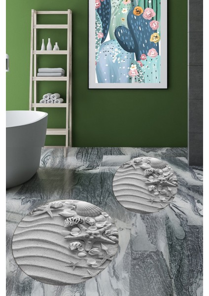 3D Dijital Baskılı Yıkanabilir Modern Ikili Banyo Halısı Paspas Yuvarlak, Klozet-48-Gri,
