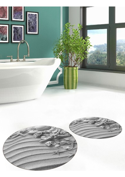 3D Dijital Baskılı Yıkanabilir Modern Ikili Banyo Halısı Paspas Yuvarlak, Klozet-48-Gri, indirimleri