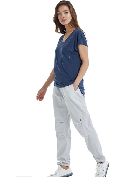 BLACKSPADE-60400-KADIN Kısa Kollu V Yaka T-Shirt-Lacivert