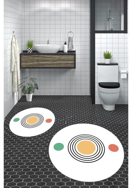 Dijital Baskılı Yıkanabilir Modern Ikili Banyo Halısı Paspas Yuvarlak, Klozet-49-Beyaz, fiyatları
