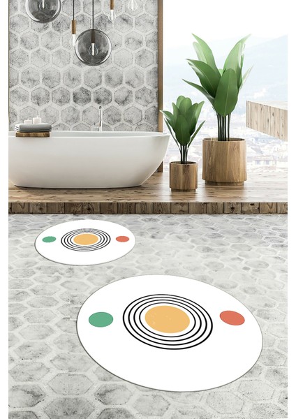 Dijital Baskılı Yıkanabilir Modern Ikili Banyo Halısı Paspas Yuvarlak, Klozet-49-Beyaz, modelleri