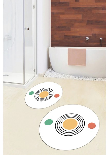 Dijital Baskılı Yıkanabilir Modern Ikili Banyo Halısı Paspas Yuvarlak, Klozet-49-Beyaz, fırsatları