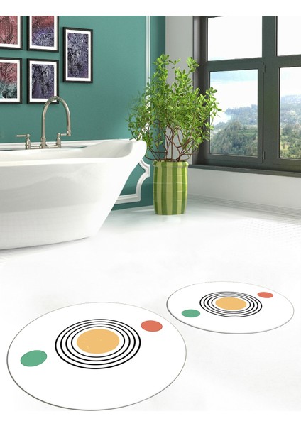 Dijital Baskılı Yıkanabilir Modern Ikili Banyo Halısı Paspas Yuvarlak, Klozet-49-Beyaz, indirimleri