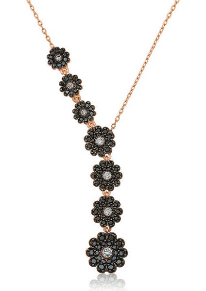 ​gümüş Rose Sıralı Çiçekler Kolye