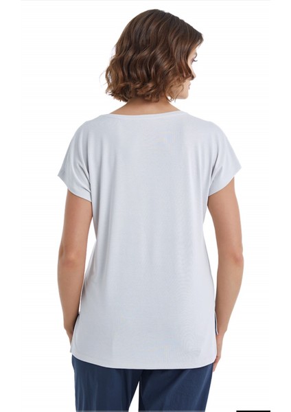 BLACKSPADE-60400-KADIN Kısa Kollu V Yaka T-Shirt-Gri indirimleri