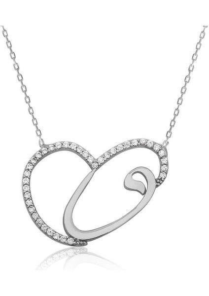 Gümüş Kalpli Vav Bayan Kolye