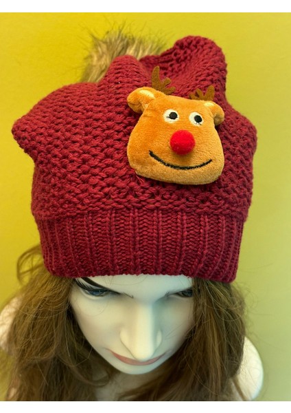 Ponponlu Geyikli Köpekli Örgü Triko Bere Unisex Bere modelleri