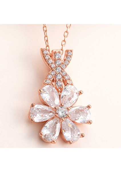 Gümüş Rose Beyaz Sevgi Çiçeği Kadın Kolye