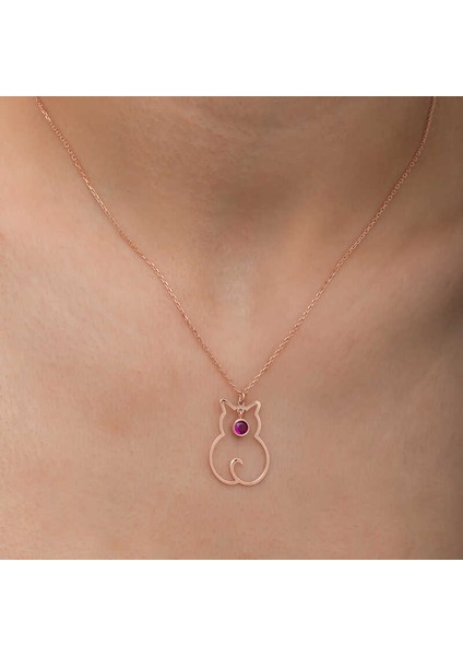 Gümüş Temmuz Ayı Doğum Taşı Kedi Kadın Kolye indirimleri