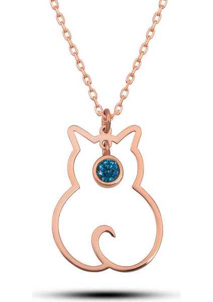 Gümüş Aralık Ayı Doğum Taşı Kedi Kadın Kolye