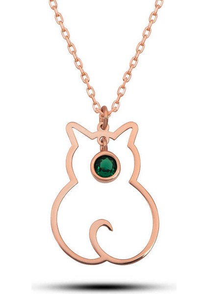 Gümüş Mayıs Ayı Doğum Taşı Kedi Kadın Kolye
