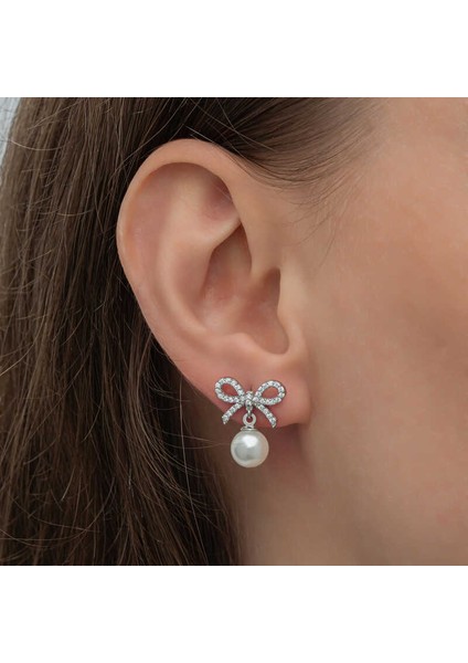 Gümüş Fiyonk Inci Kadın Çivili Küpe modelleri