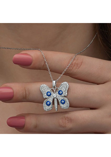 Gümüş Nazarlı Kelebek Kadın Kolye fiyatları