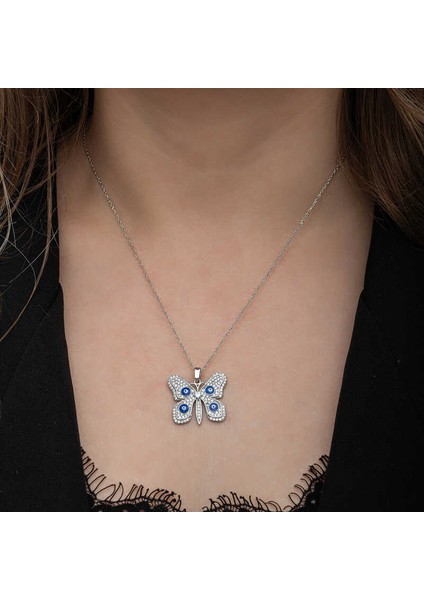 Gümüş Nazarlı Kelebek Kadın Kolye modelleri