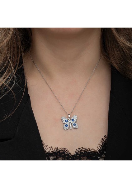 Gümüş Nazarlı Kelebek Kadın Kolye fırsatları