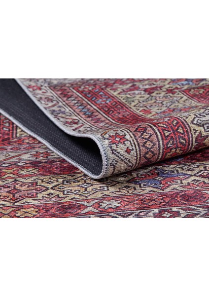 Klasik Kırmızı Dijital Baskılı Makinede Yıkanabilir Kaymaz Taban Saçaklı Halı Hk129 modelleri