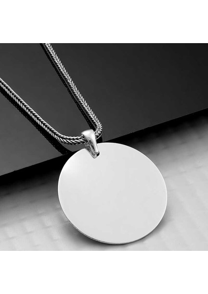 Gümüş Yuvarlak Plaka Kolye