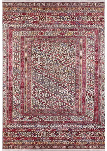 Klasik Kırmızı Dijital Baskılı Makinede Yıkanabilir Kaymaz Taban Saçaklı Halı Hk129