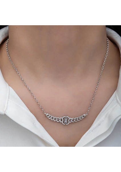 Gümüş Gurmet Zincirli Baget Taşlı Kadın Kolye fırsatları