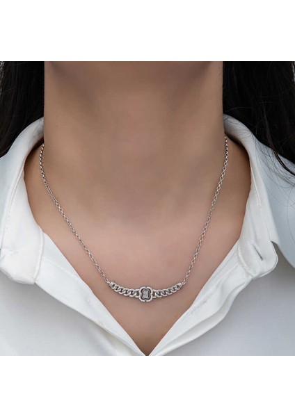 Gümüş Gurmet Zincirli Baget Taşlı Kadın Kolye indirimleri