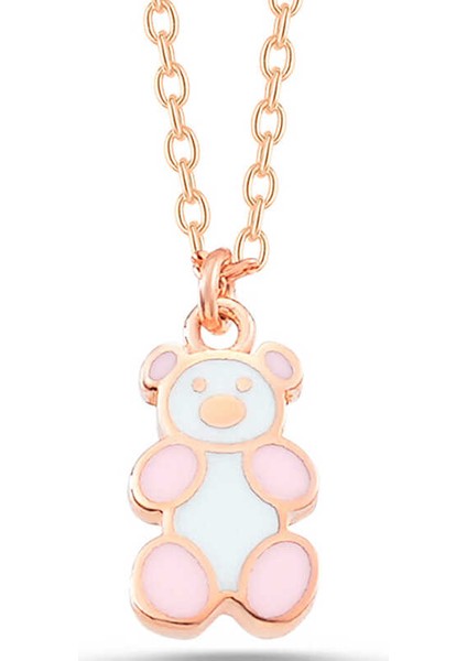 Gümüş Rose Renkli Ayıcık Kadın Kolye