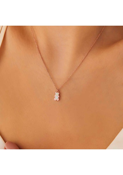 Gümüş Rose Renkli Ayıcık Kadın Kolye fiyatları