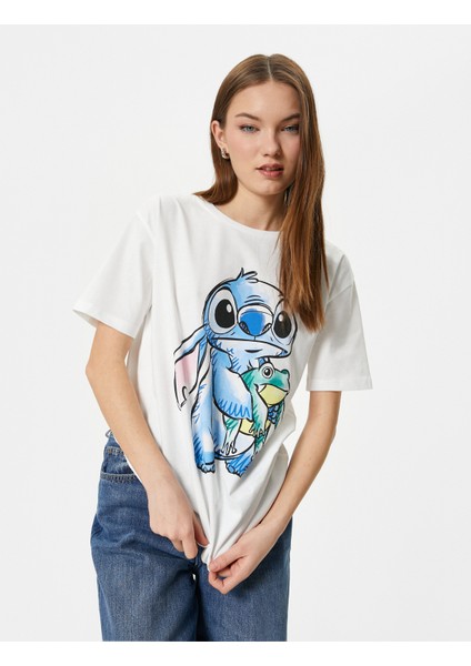 Stitch Tişört Lisanslı Kısa Kollu Bisiklet Yaka Pamuklu Rahat Kalıp