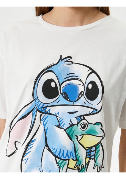 Stitch Tişört Lisanslı Kısa Kollu Bisiklet Yaka Pamuklu Rahat Kalıp