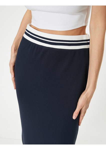 Midi Kalem Etek Beli Lastikli Renk Kontrastlı Yırtmaçlı Slim Fit indirimleri