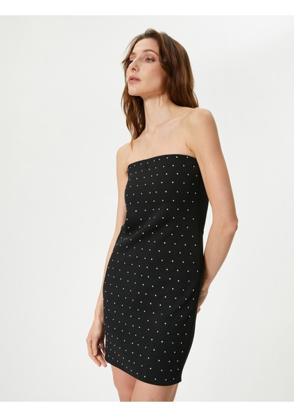 Taşlı Straplez Elbise Mini Slim Fit