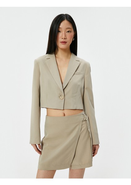 Crop Blazer Ceket Düğmeli Dikiş Detaylı Cepli Modal Karışımlı modelleri