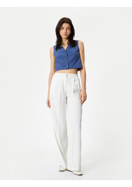 Crop Yelek V Yaka Düğmeli Fleto Cepli fiyatları