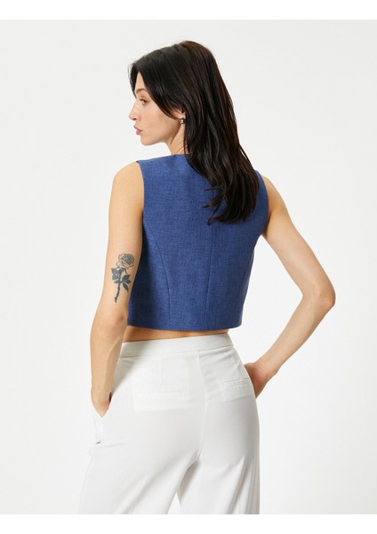 Crop Yelek V Yaka Düğmeli Fleto Cepli fırsatları