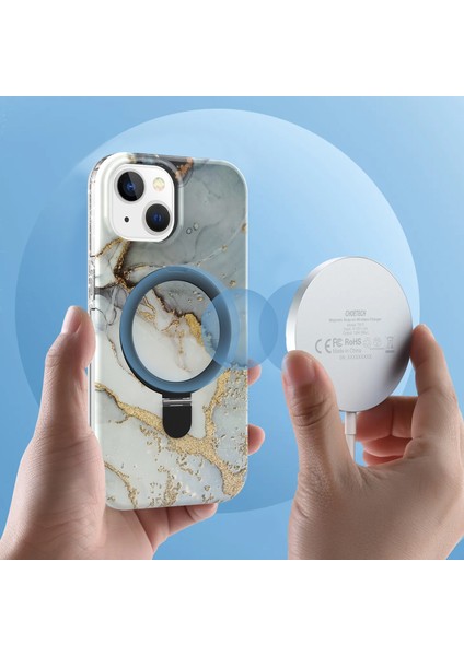 iPhone 15 Plus Manyetik Mermer Desen Pc+Tpu Telefon Kılıfı (Yurt Dışından)