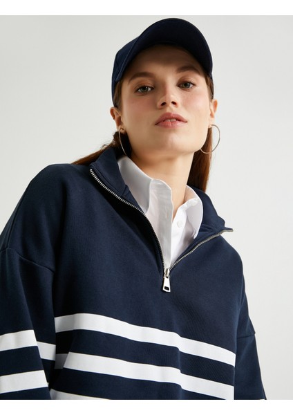 Dik Yaka Sweatshirt Oversize Yarım Fermuarlı