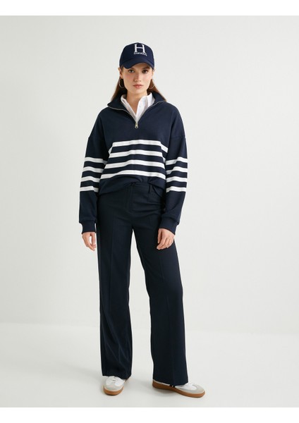 Dik Yaka Sweatshirt Oversize Yarım Fermuarlı