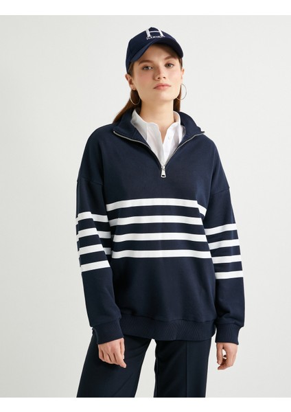 Dik Yaka Sweatshirt Oversize Yarım Fermuarlı