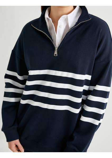 Dik Yaka Sweatshirt Oversize Yarım Fermuarlı
